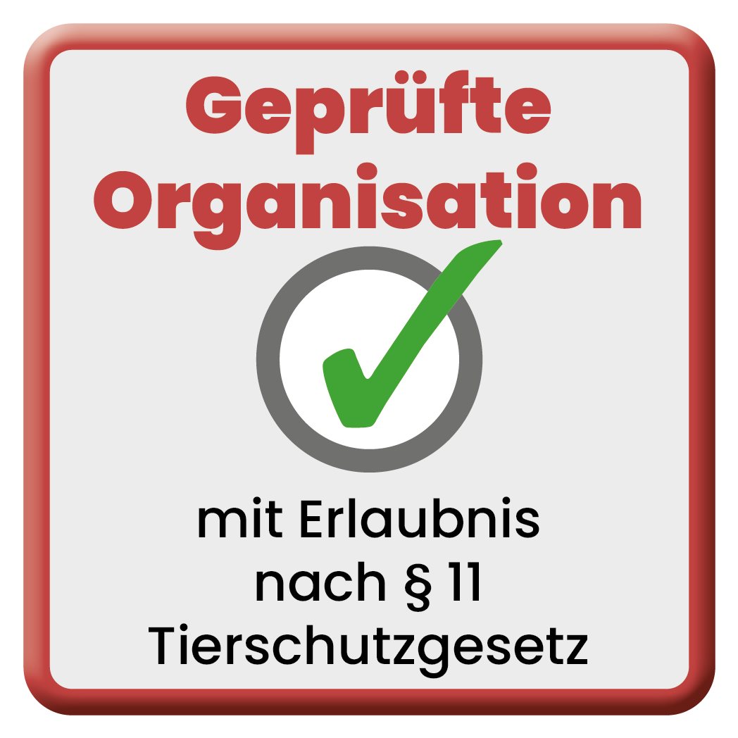 Logo einer geprüften Organisation mit Genehmigung nach § 11 Tierschutzgesetz.