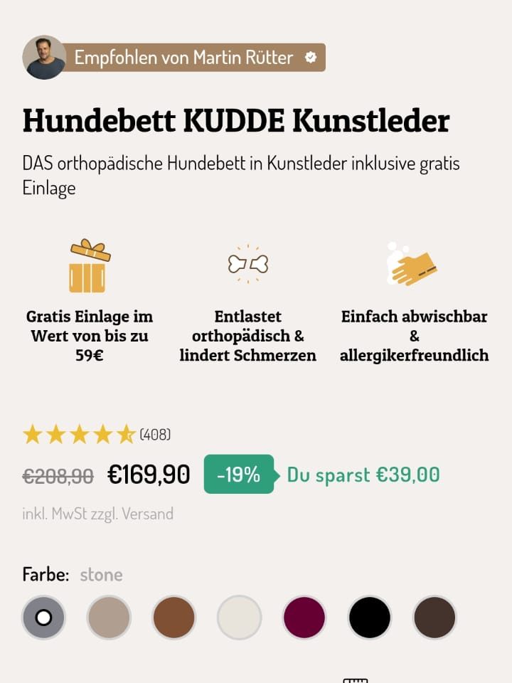 Orthopädisches Hundebett aus Kunstleder in verschiedenen Farben und Größen.